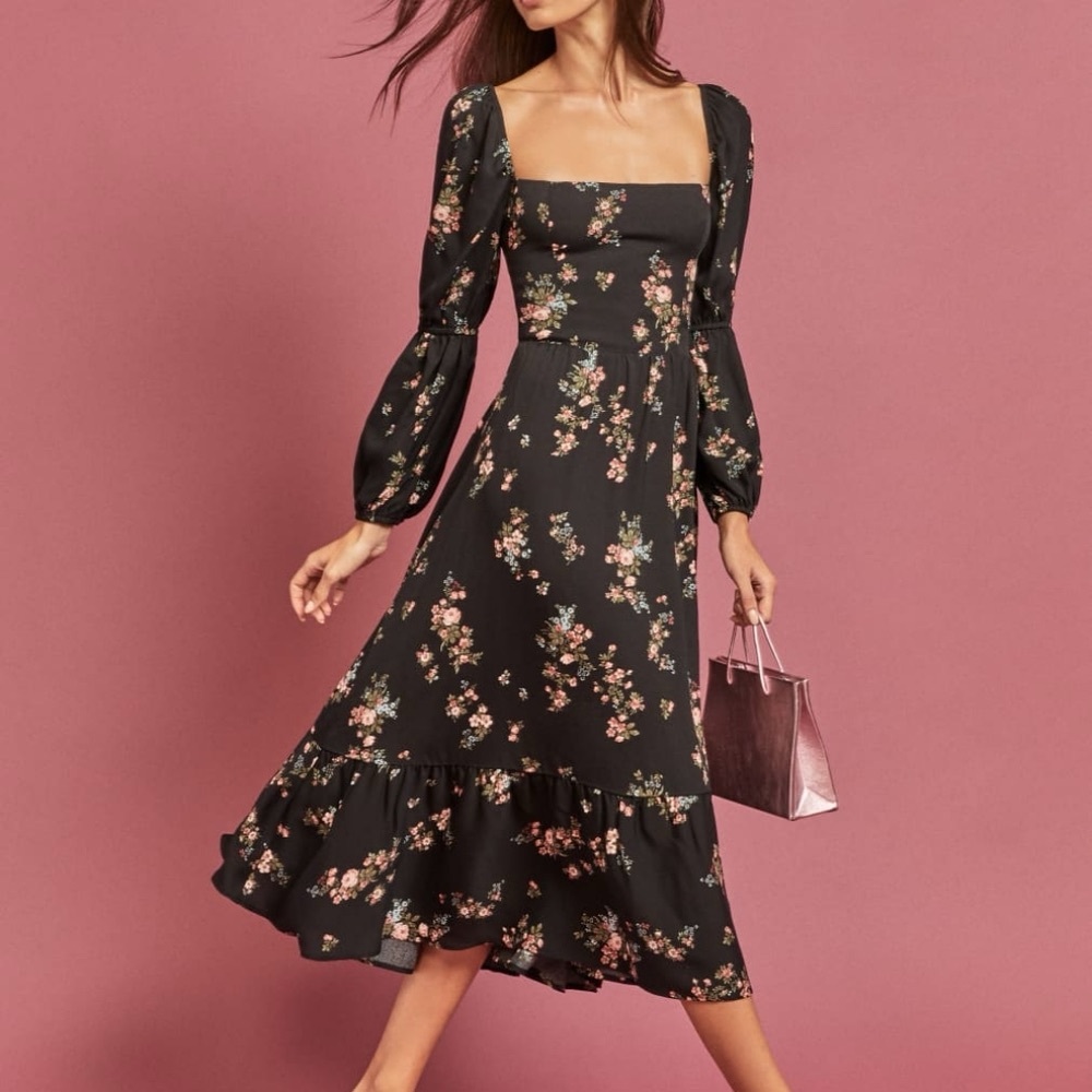 Reformation Mica Floral Square-Neck Midi Dress - Picture 3 of 9